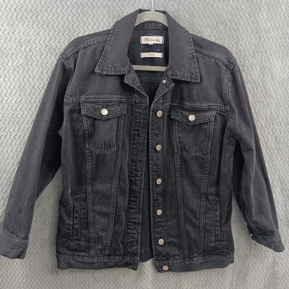 MADEWELL Women's The Oversized Jean Jacket in Lunar Wash Black Denim Size S - Picture 1 of 8